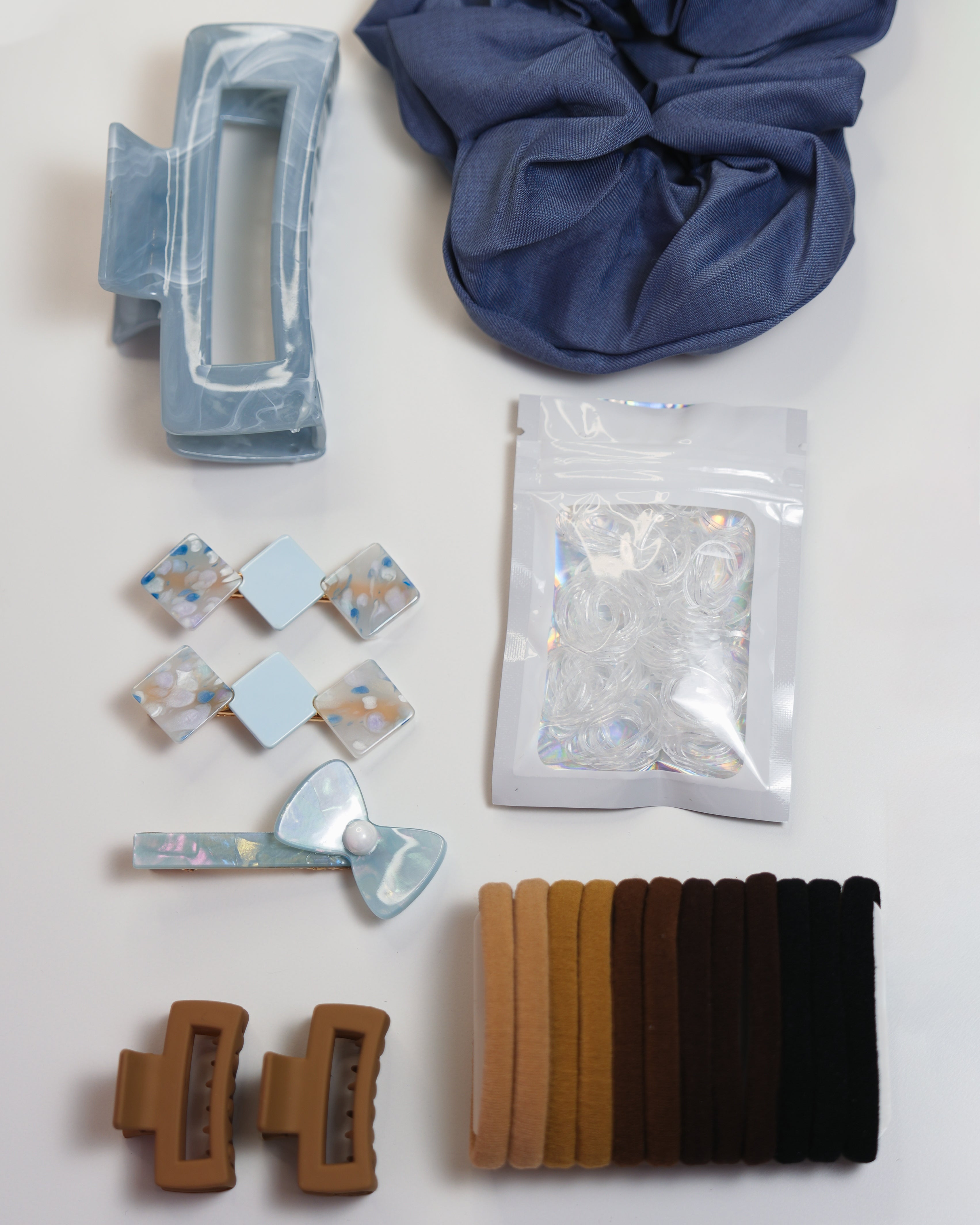Blue Hair Accessories Set – Clips, Scrunchies & Essentials