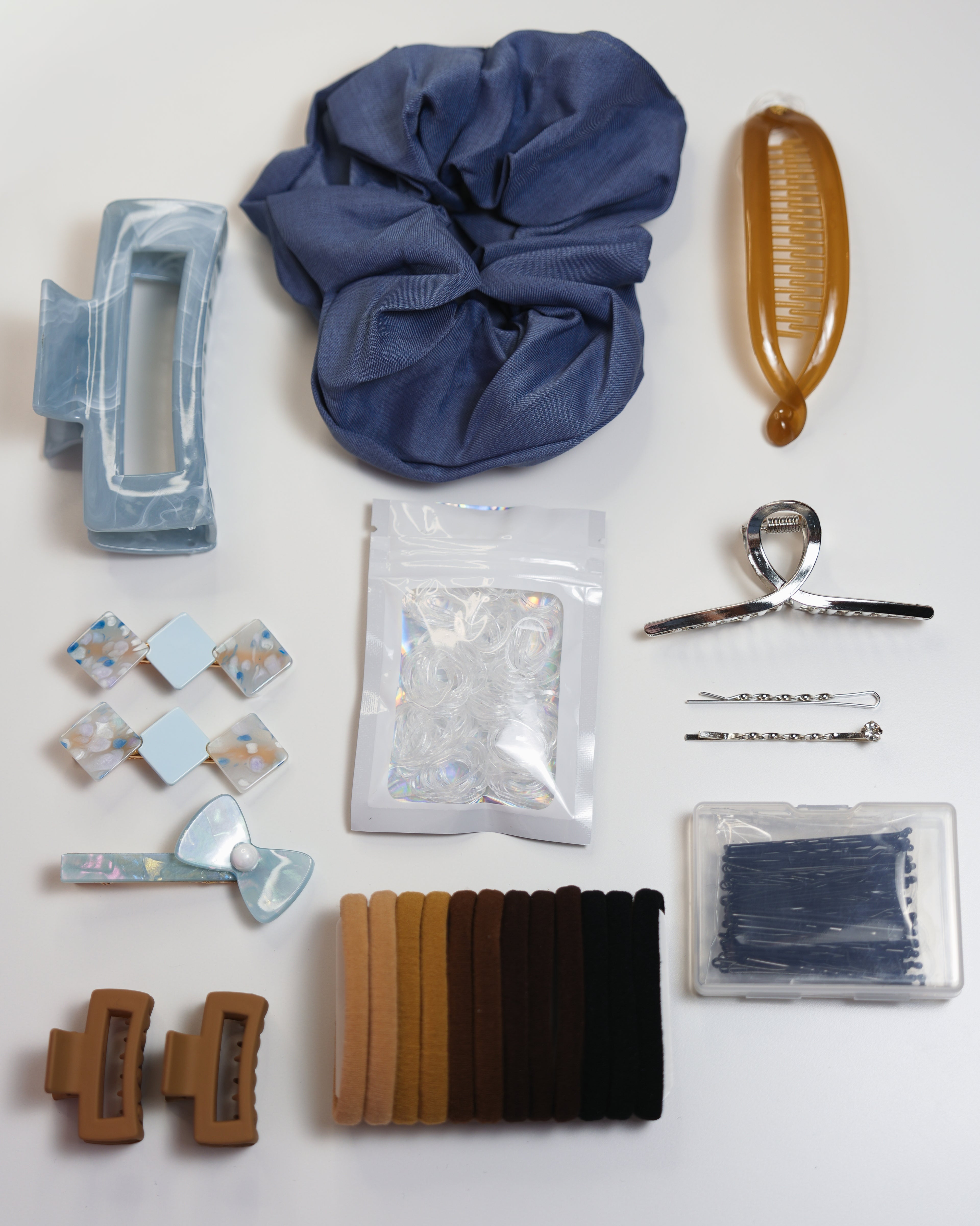 Blue Hair Accessories Set – Clips, Scrunchies & Essentials