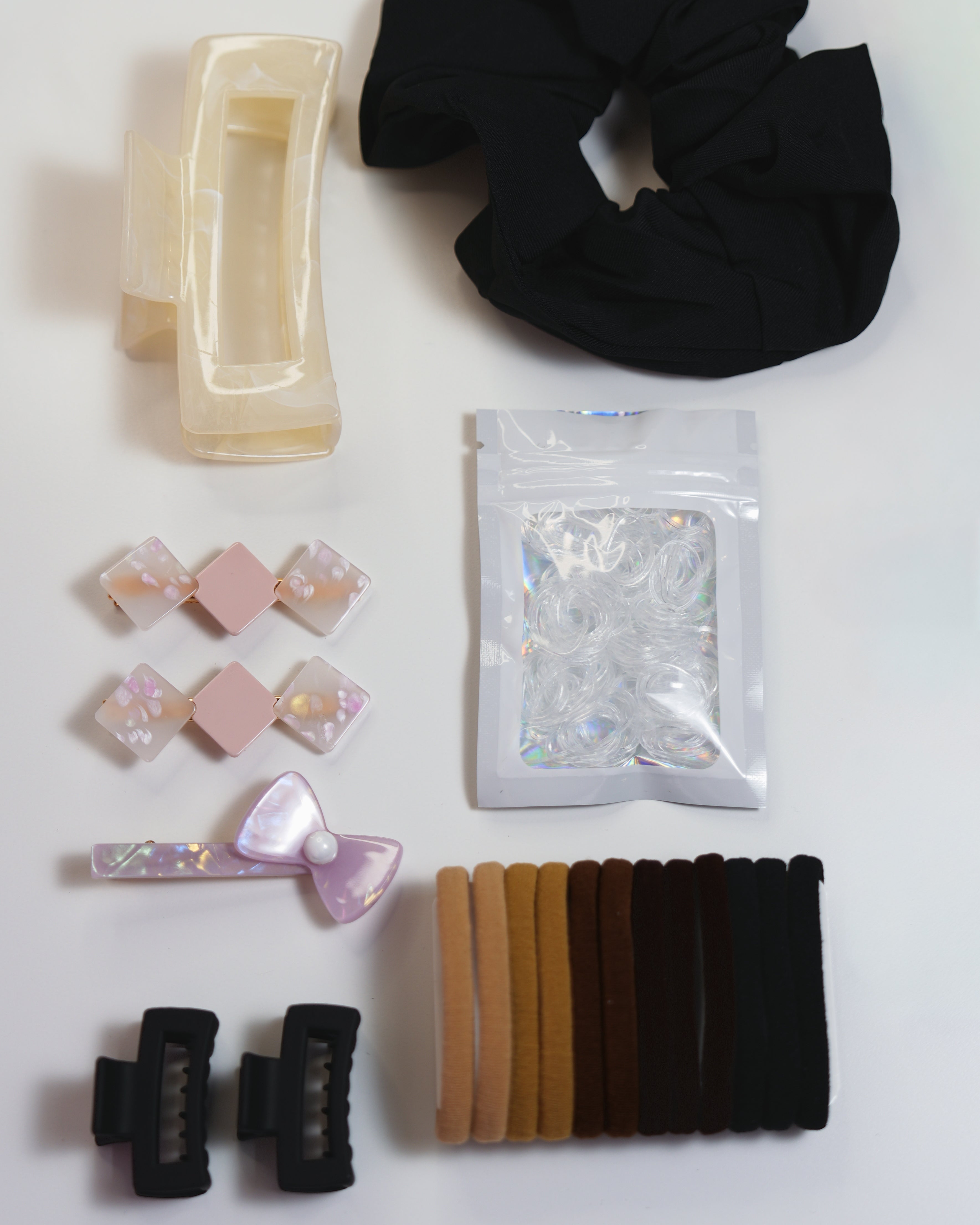 Black Hair Accessories Set – Clips, Scrunchies & Essentials