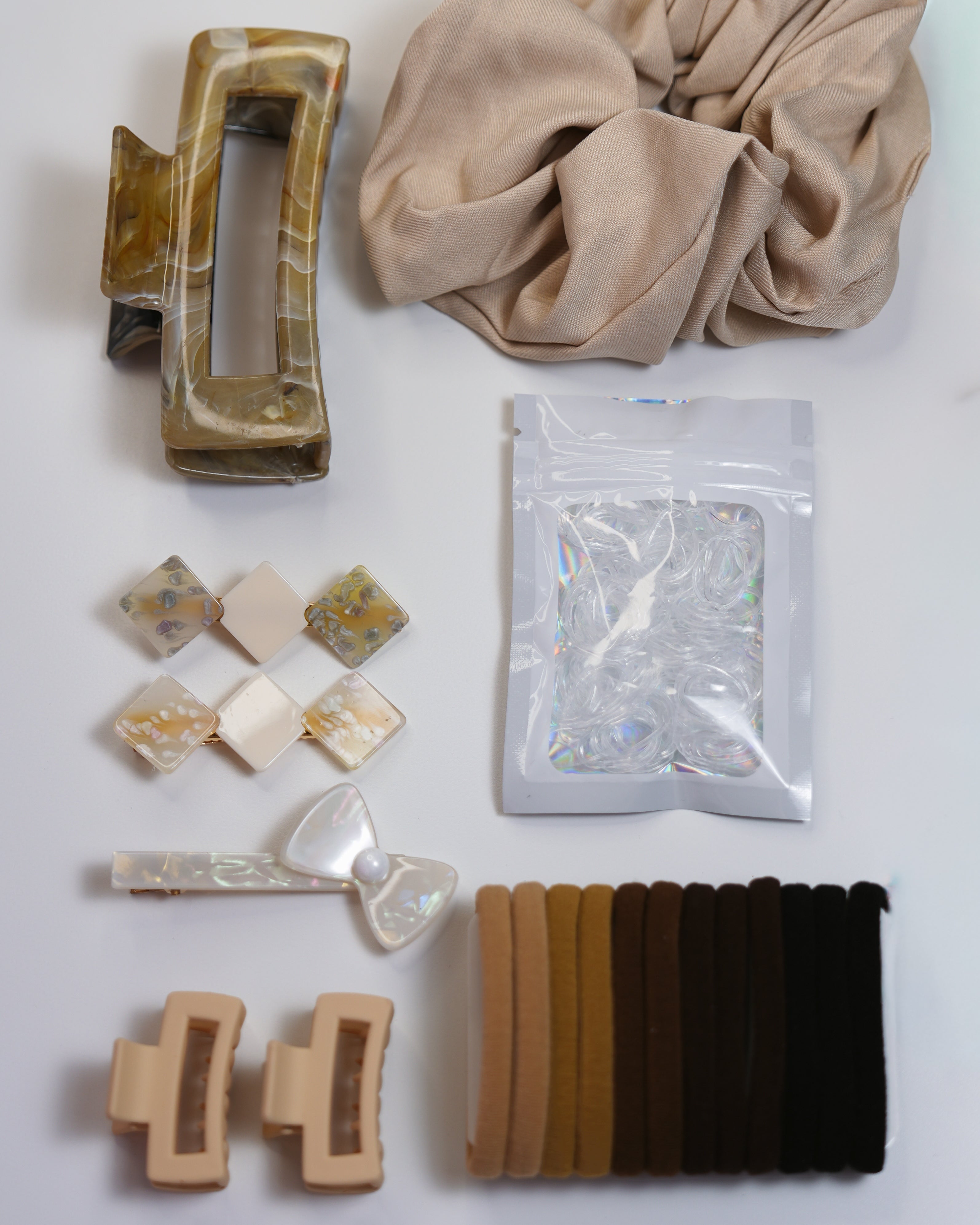 Beige Hair Accessories Set – Clips, Scrunchies & Essentials
