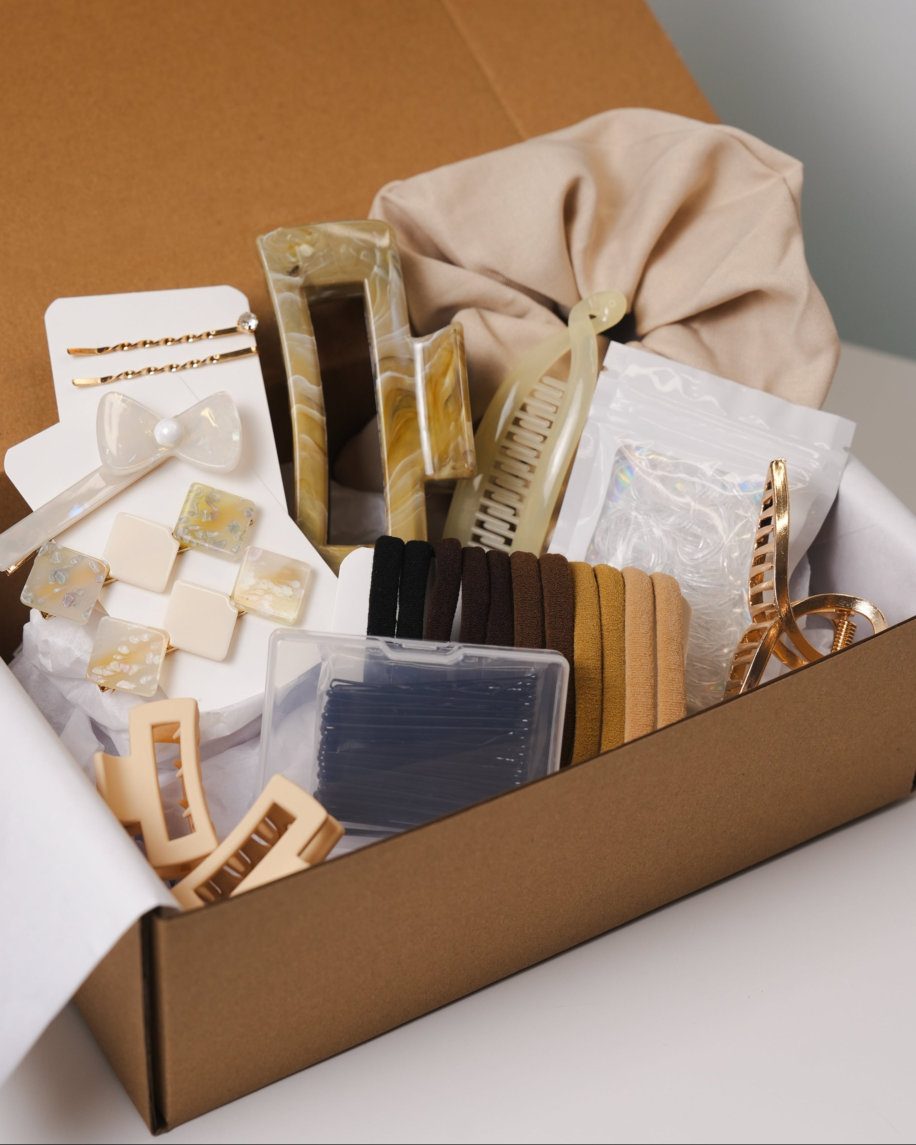 Beige Hair Accessories Set – Clips, Scrunchies & Essentials