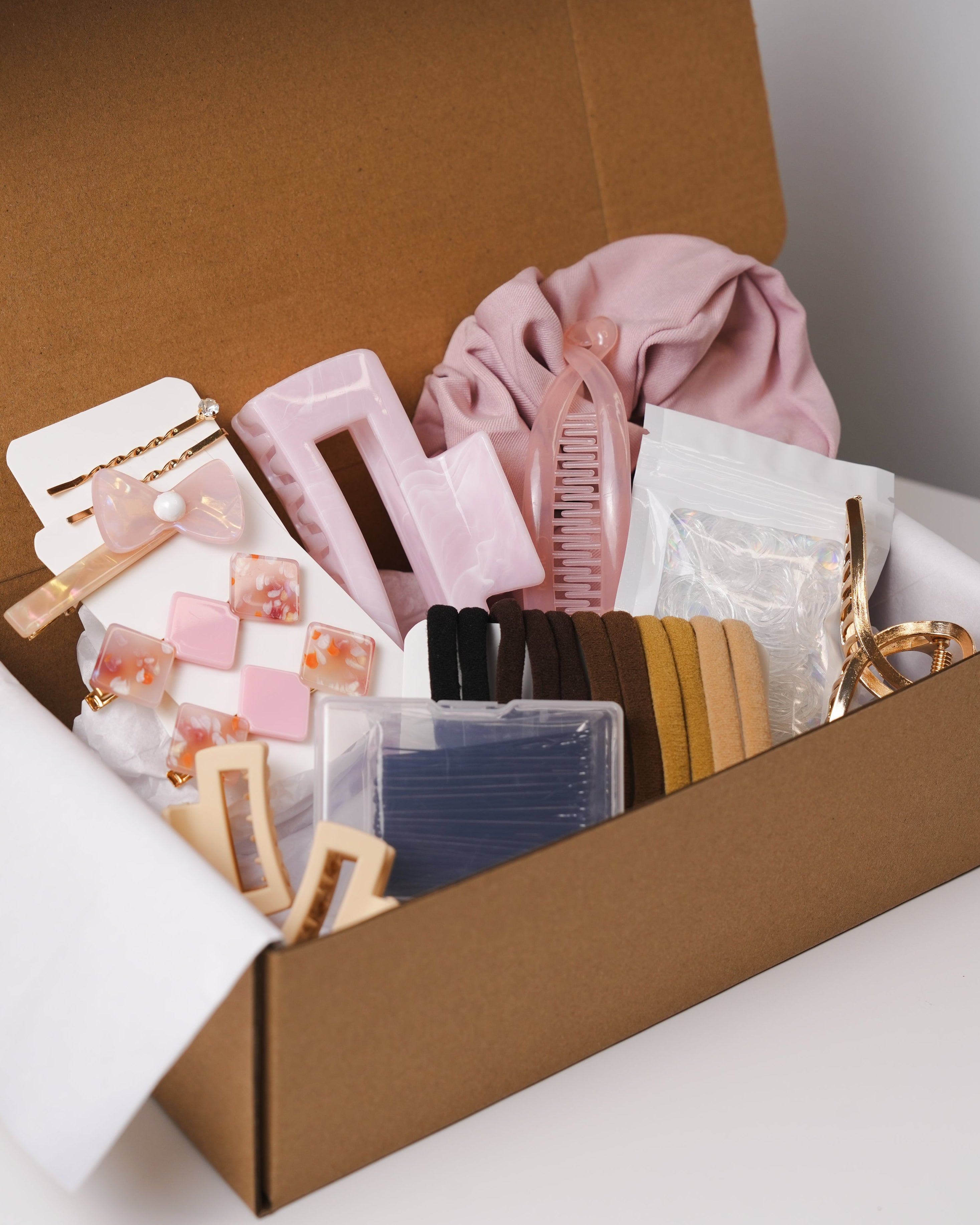 Pink Hair Accessories Set – Clips, Scrunchies & Essentials