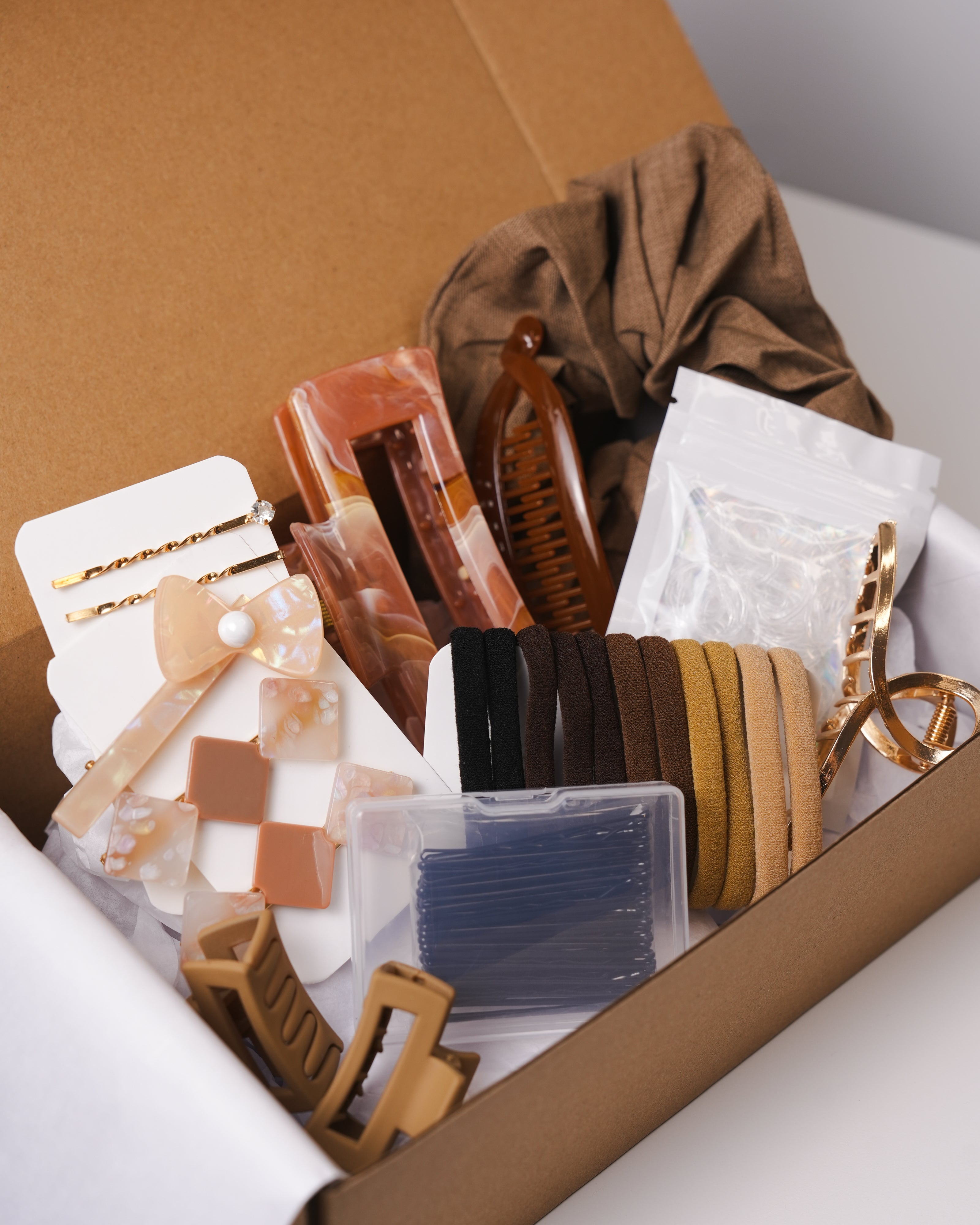 Brown Hair Accessories Set – Clips, Scrunchies & Essentials