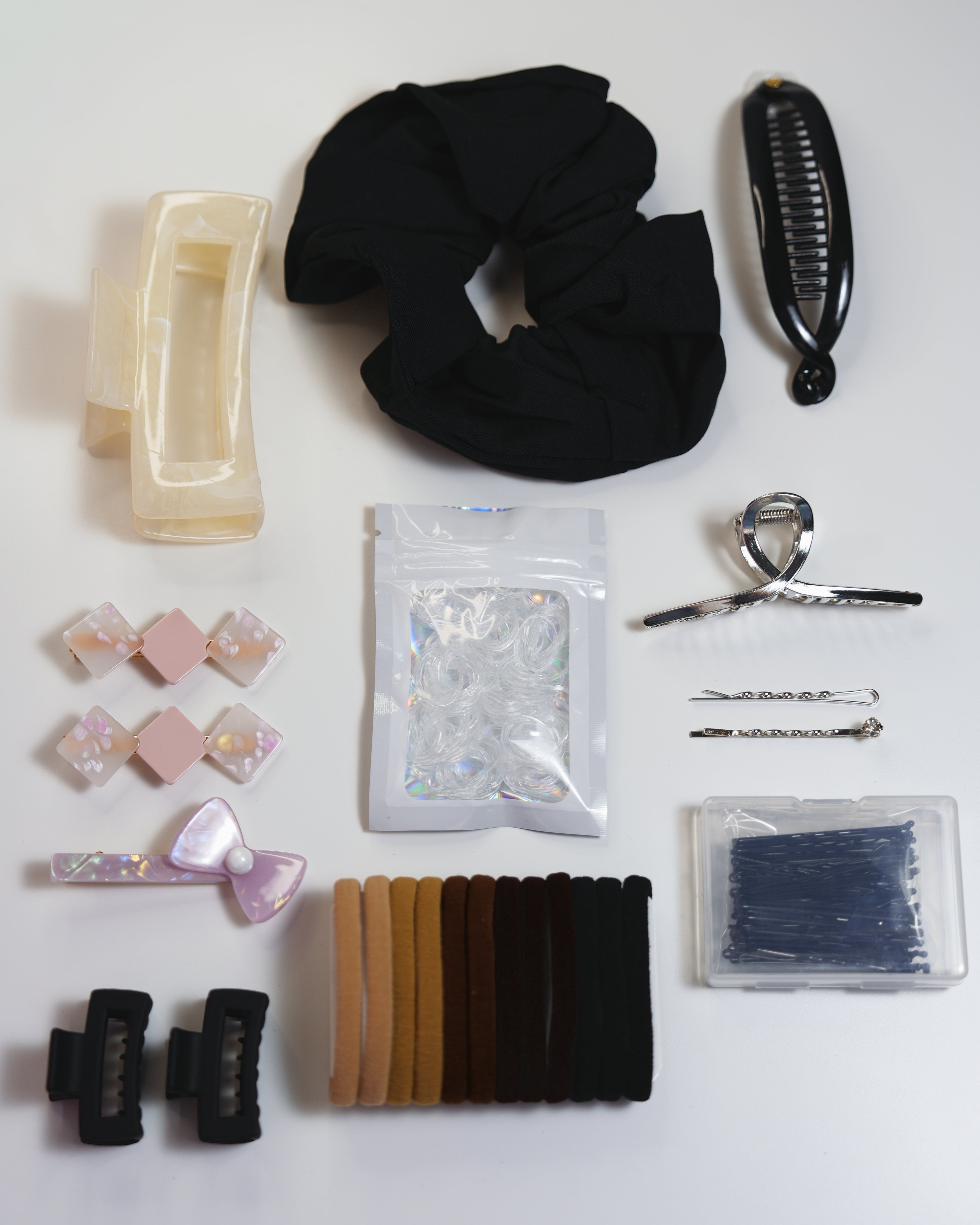 Black Hair Accessories Set – Clips, Scrunchies & Essentials