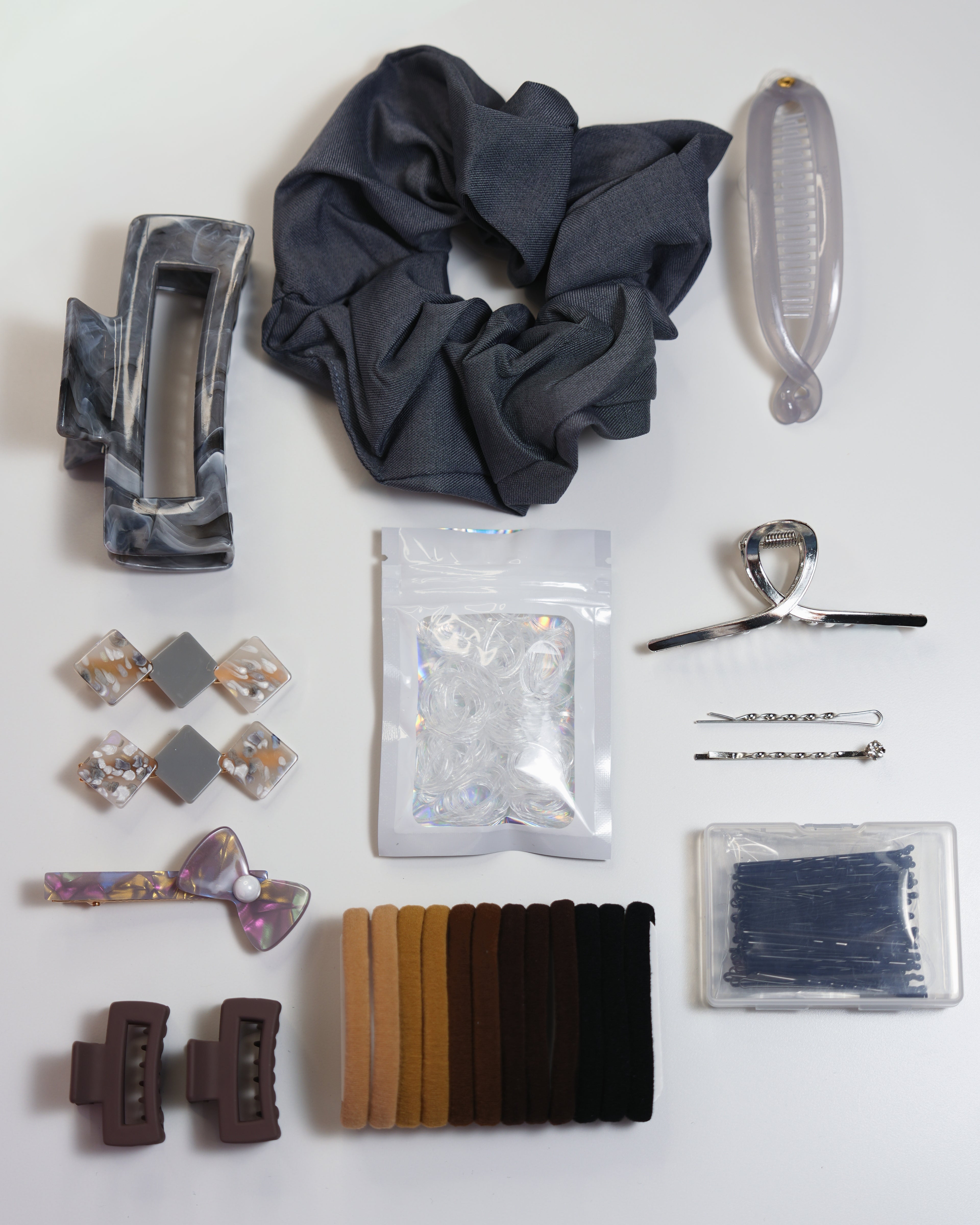 Gray Hair Accessories Set – Clips, Scrunchies & Essentials