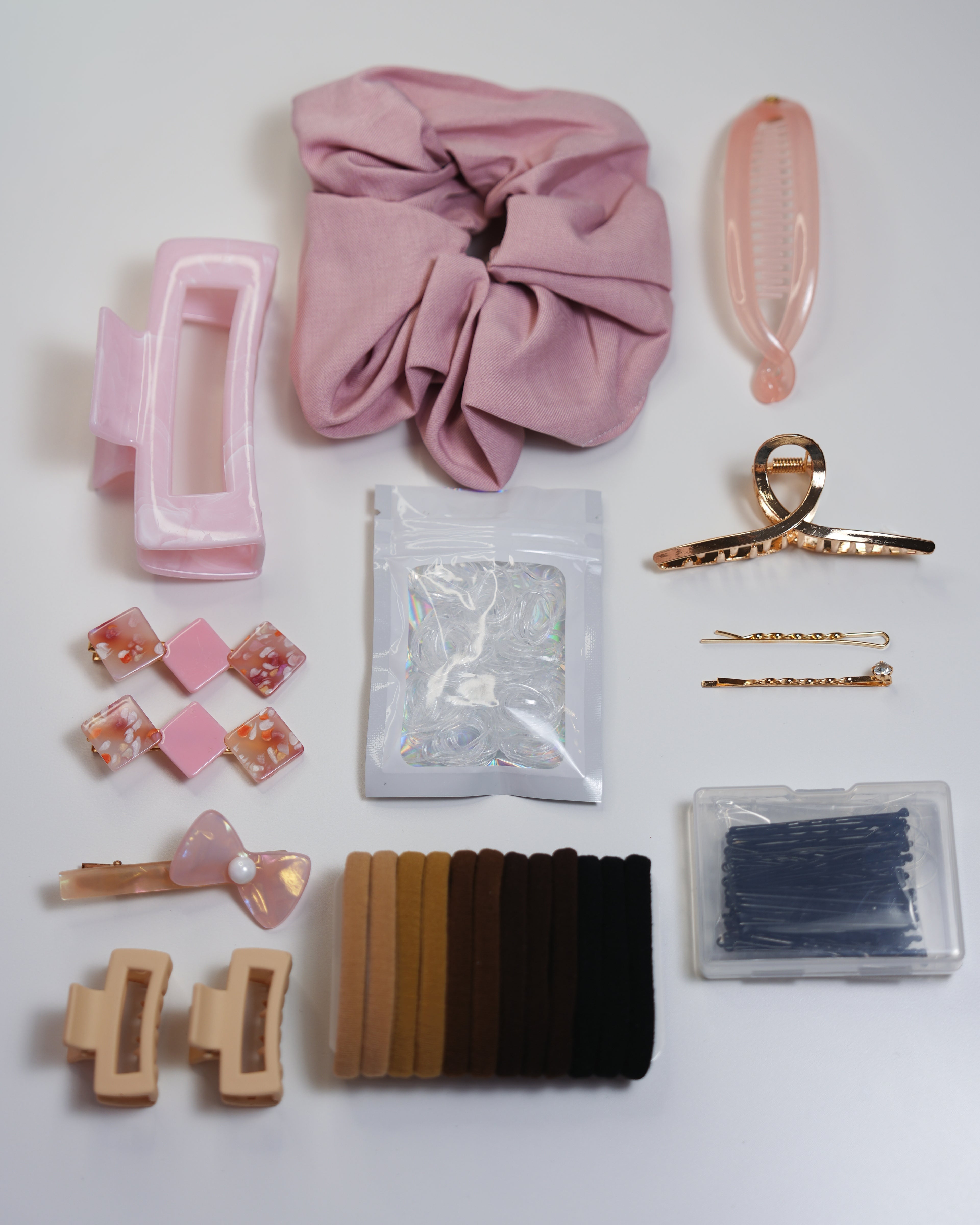 Pink Hair Accessories Set – Clips, Scrunchies & Essentials