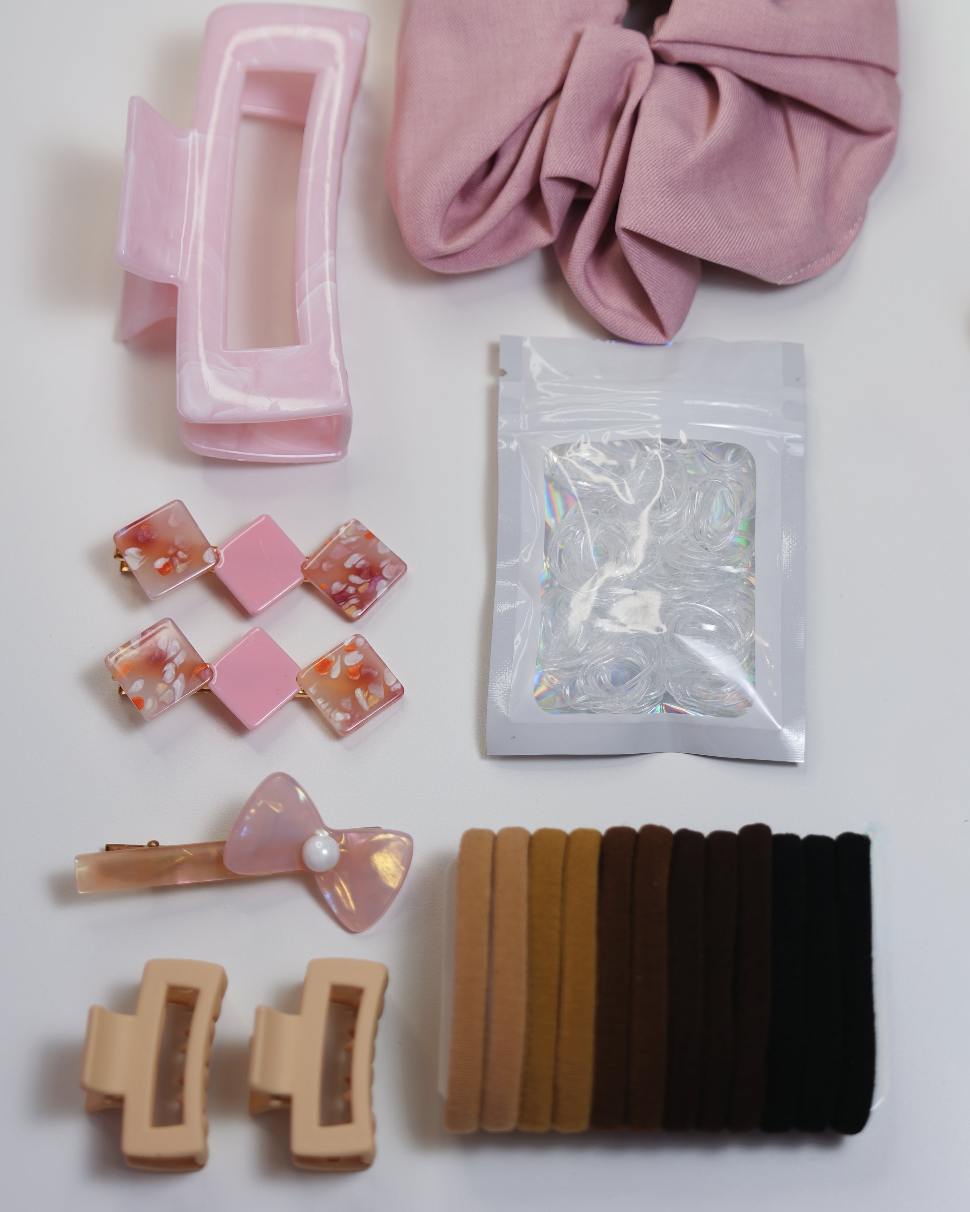 Pink Hair Accessories Set – Clips, Scrunchies & Essentials